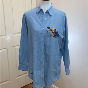 The Disney Store 100% Cotton Winnie The Pooh Button Up Shirt Medium Embroidered